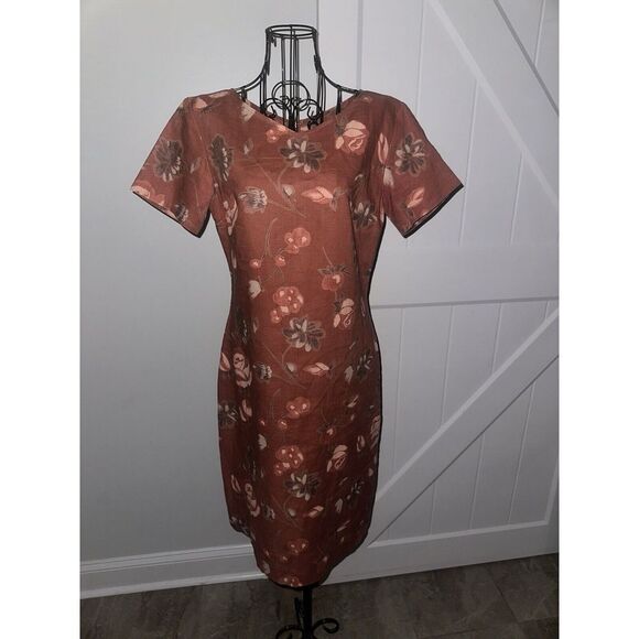 Vintage Coldwater Creek Dress 6P Linen Floral Women Zip Short Sleeve Rose Orange - Picture 1 of 6